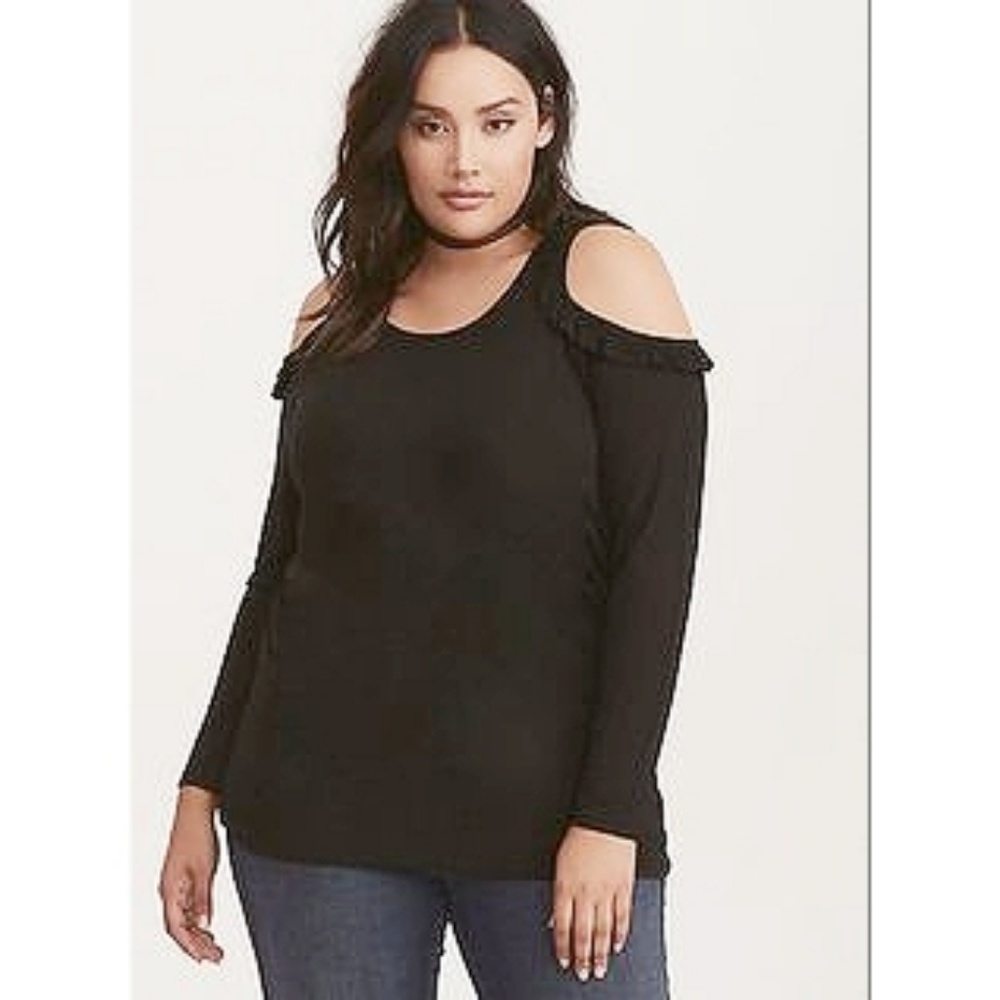 Torrid Black Cold Shoulder Long Sleeve Top